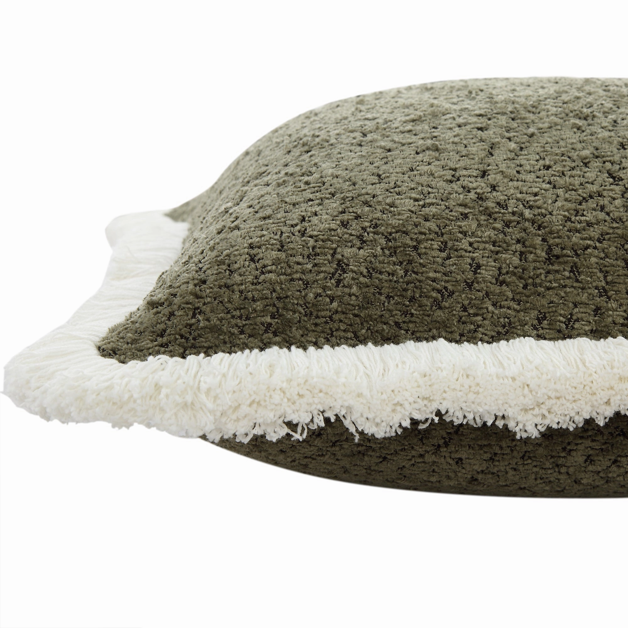 Kyra Forest Green Boucl Fringed Cushion