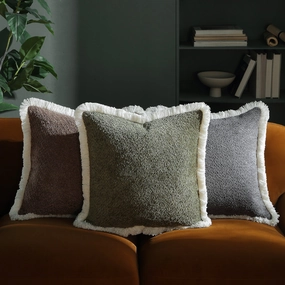 Kyra Forest Green Boucl Fringed Cushion