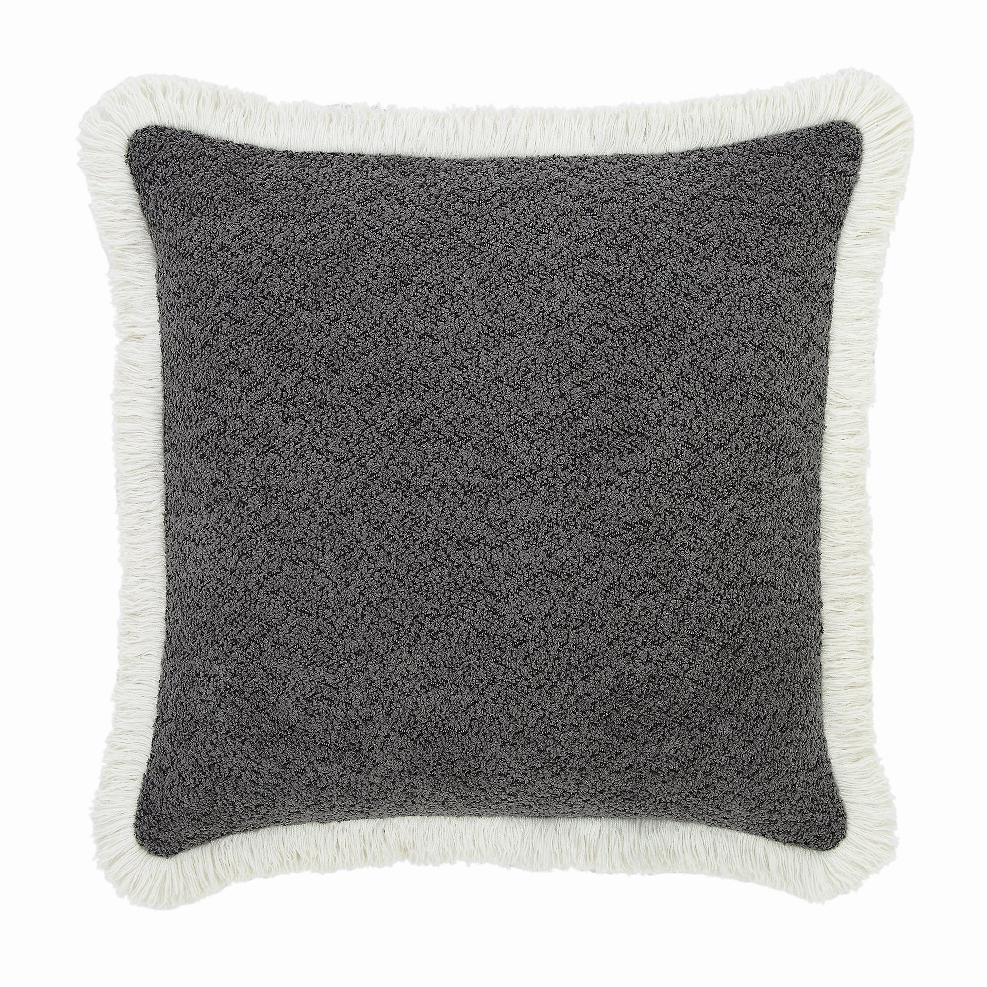 Kyra Graphite Grey Boucl Fringed Cushion