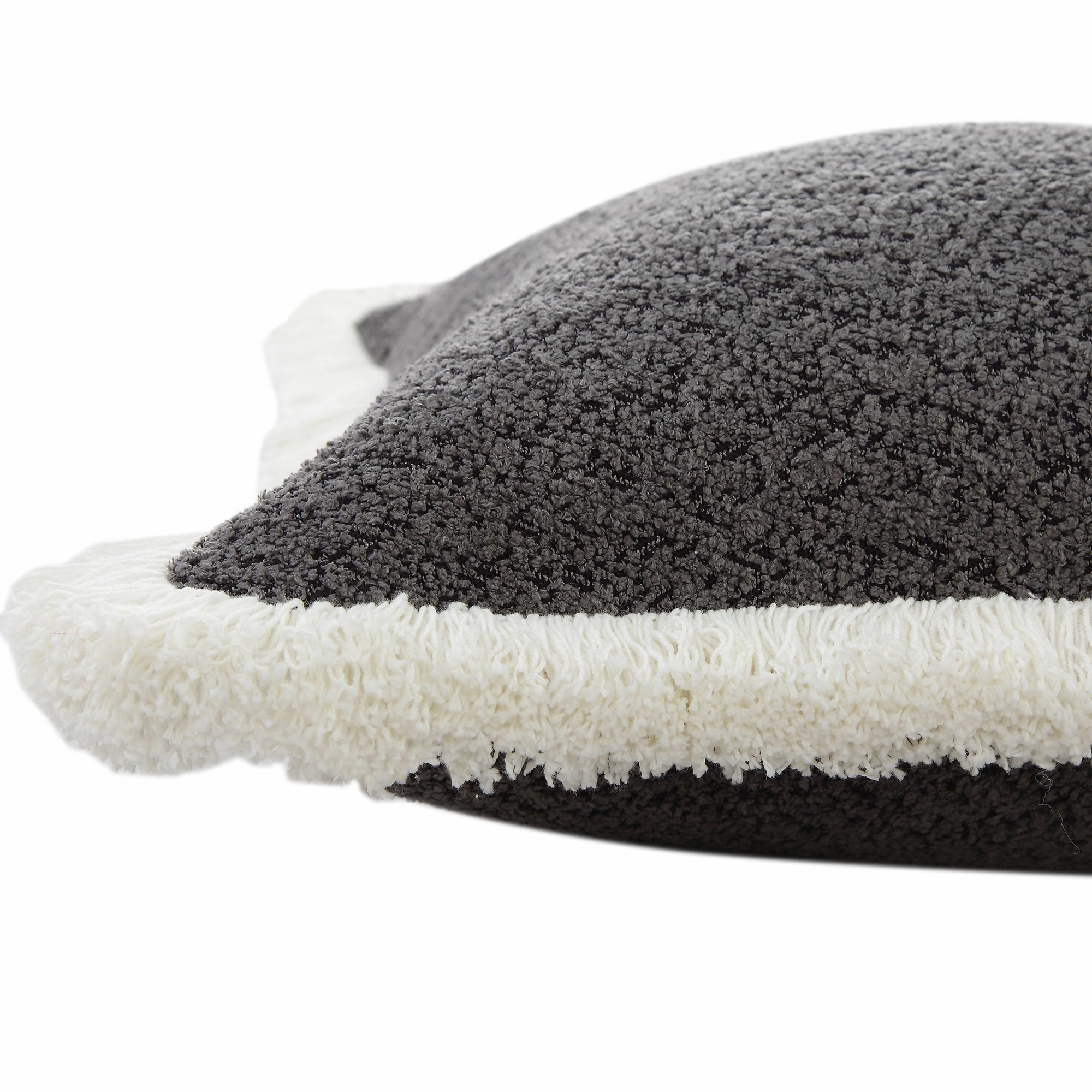 Kyra Graphite Grey Boucl Fringed Cushion
