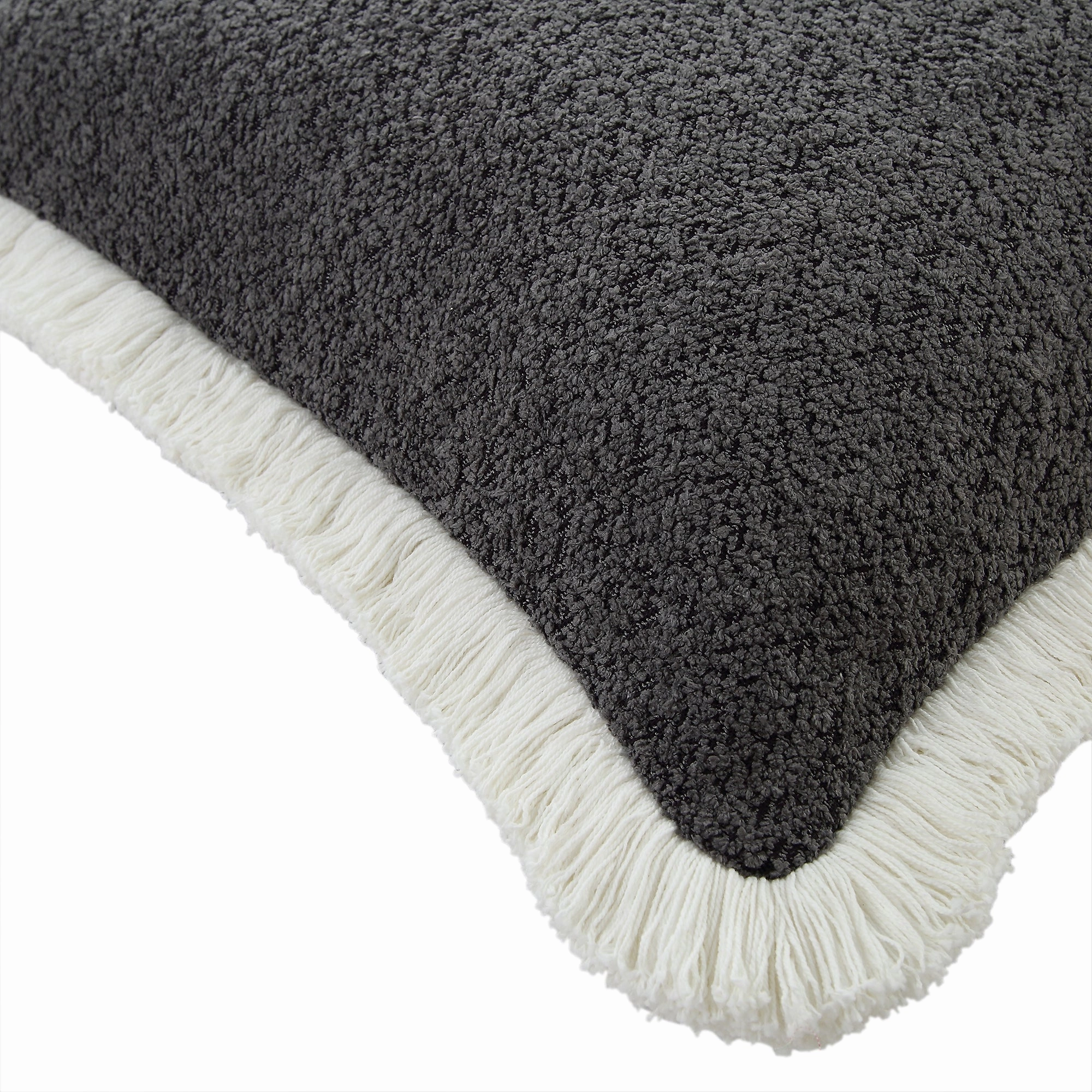Kyra Graphite Grey Boucl Fringed Cushion