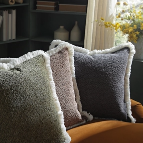 Kyra Graphite Grey Boucl Fringed Cushion