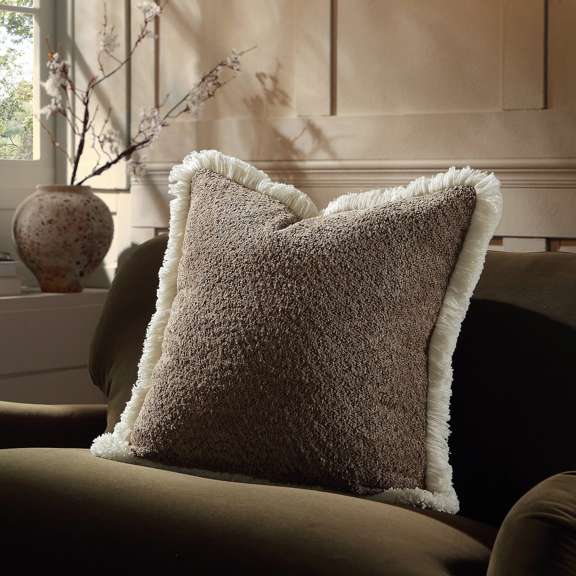 Kyra Mink Boucl Fringed Cushion