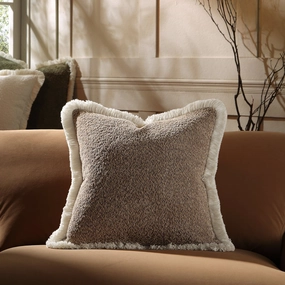 Kyra Stone Boucl Fringed Cushion