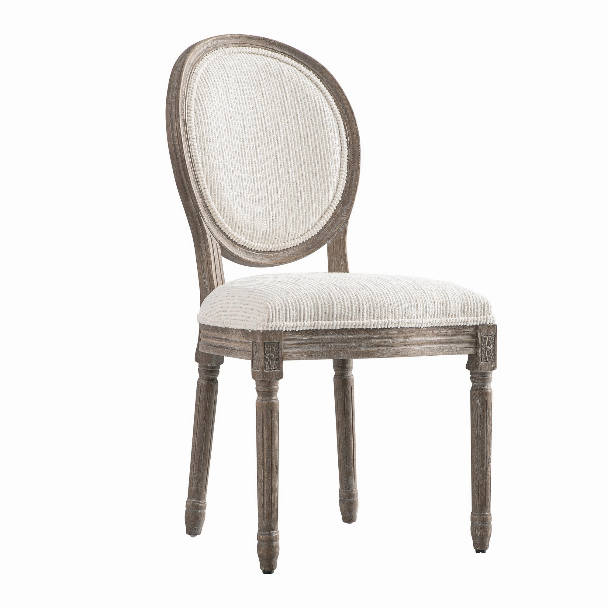 Lainston Set of 2 Classic Weathered Oak Dining Chairs, Beige Textured Fabric