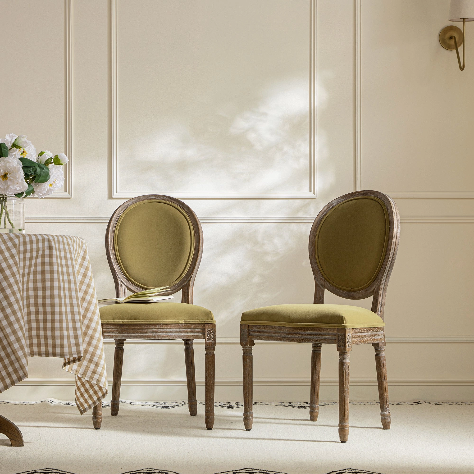 Lainston Set of 2 Classic Weathered Oak Dining Chairs, Fudge Velvet
