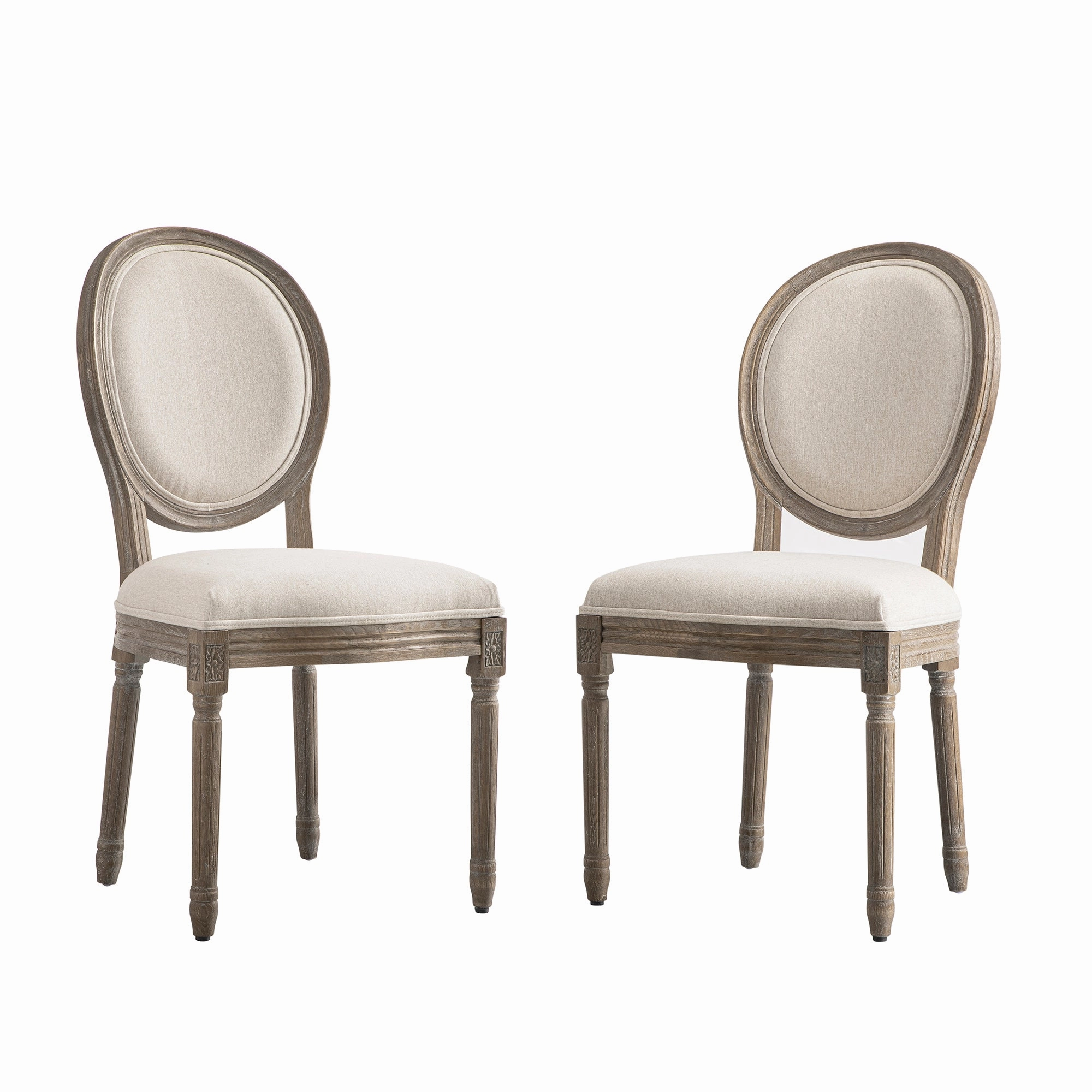 Lainston Set of 2 Classic Weathered Oak Dining Chairs, Oatmeal Brushed Fabric