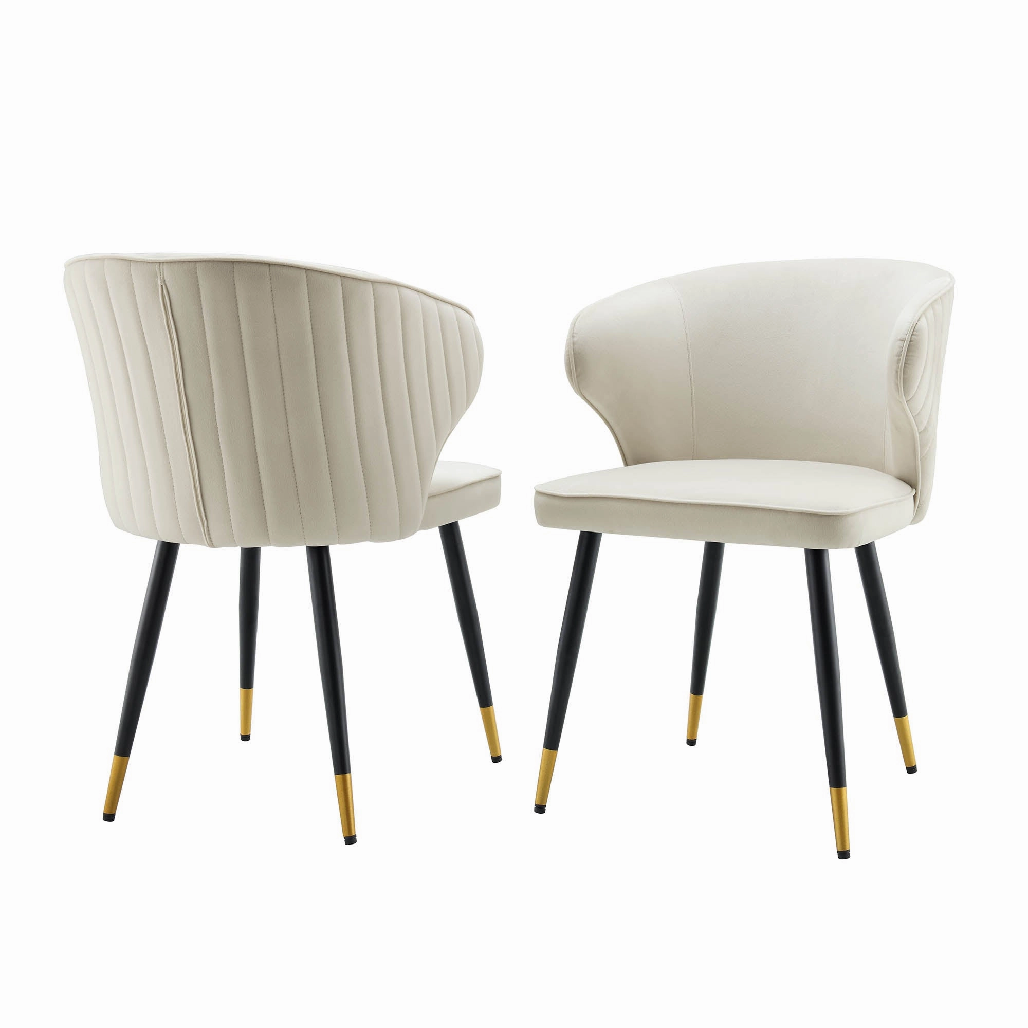 Langham Set of 2 Champagne Velvet Upholstered Carver Dining Chairs