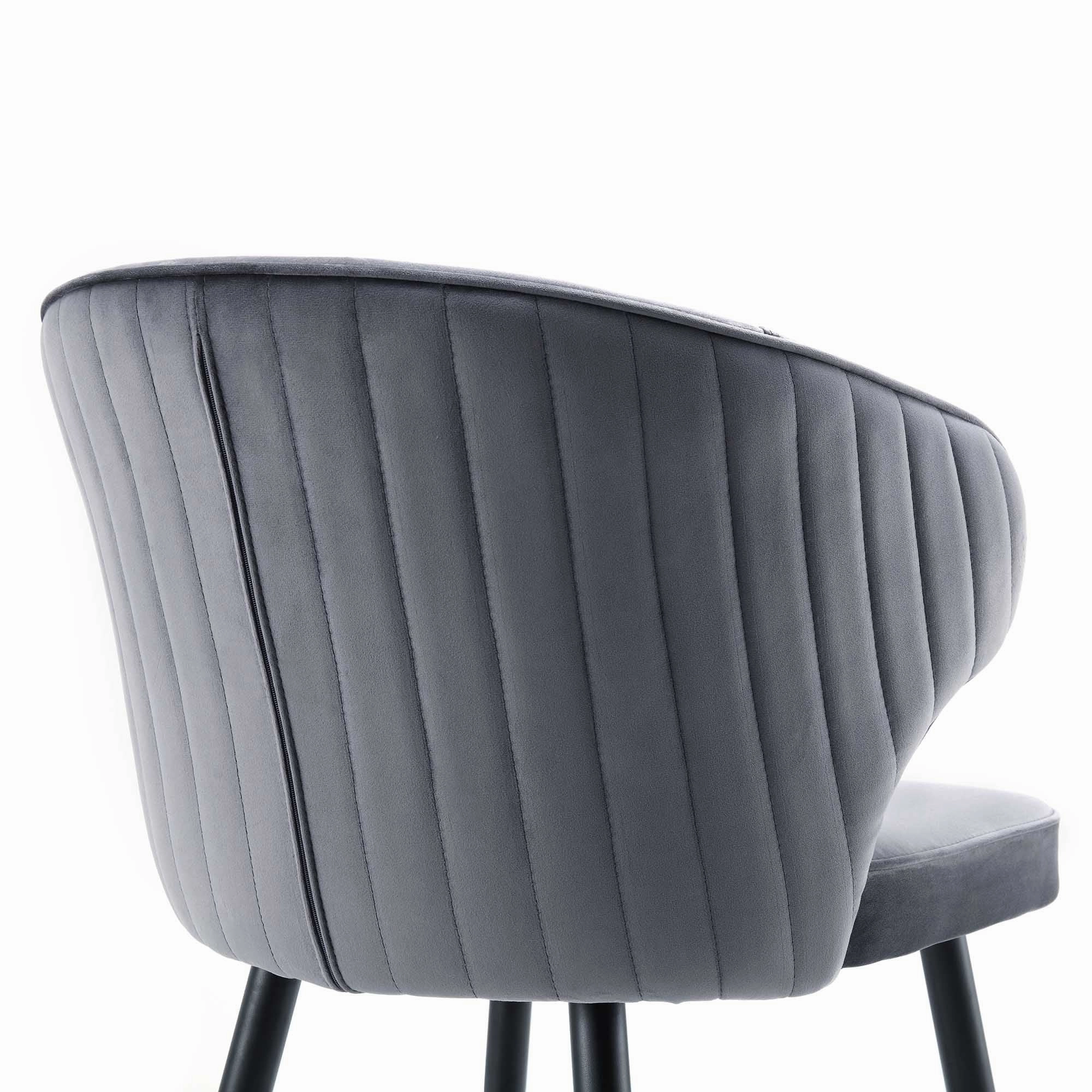 Langham Set of 2 Grey Velvet Upholstered Carver Dining Chairs