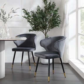 Langham Set of 2 Grey Velvet Upholstered Carver Dining Chairs