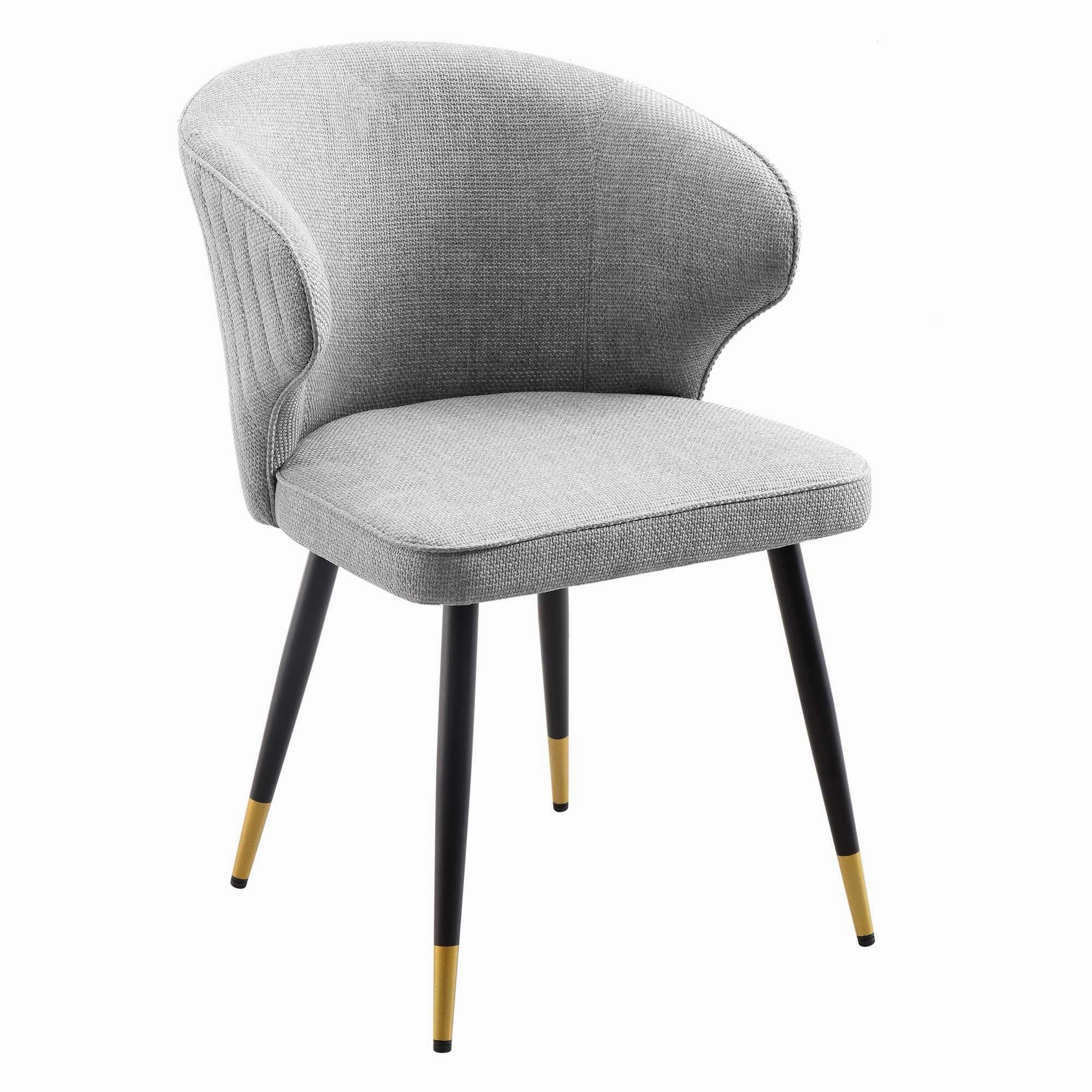 Langham Set of 2 Grey Woven Fabric Carver Dining Chairs with Fluted Back