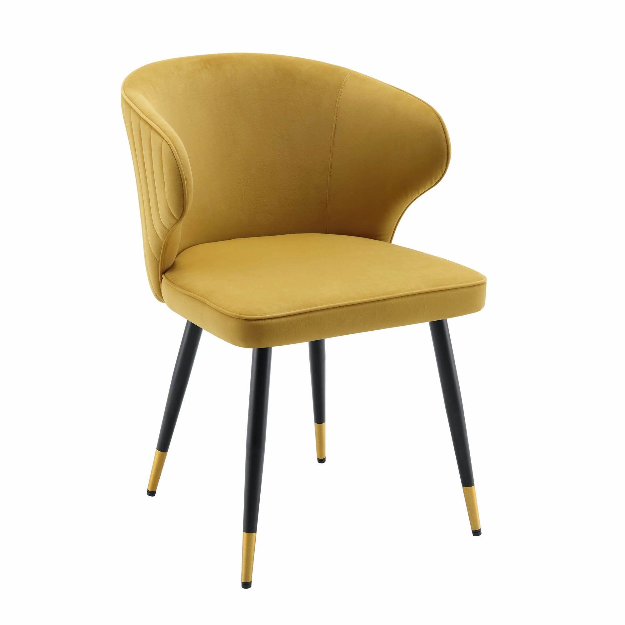 Langham Set of 2 Mustard Velvet Upholstered Carver Dining Chairs