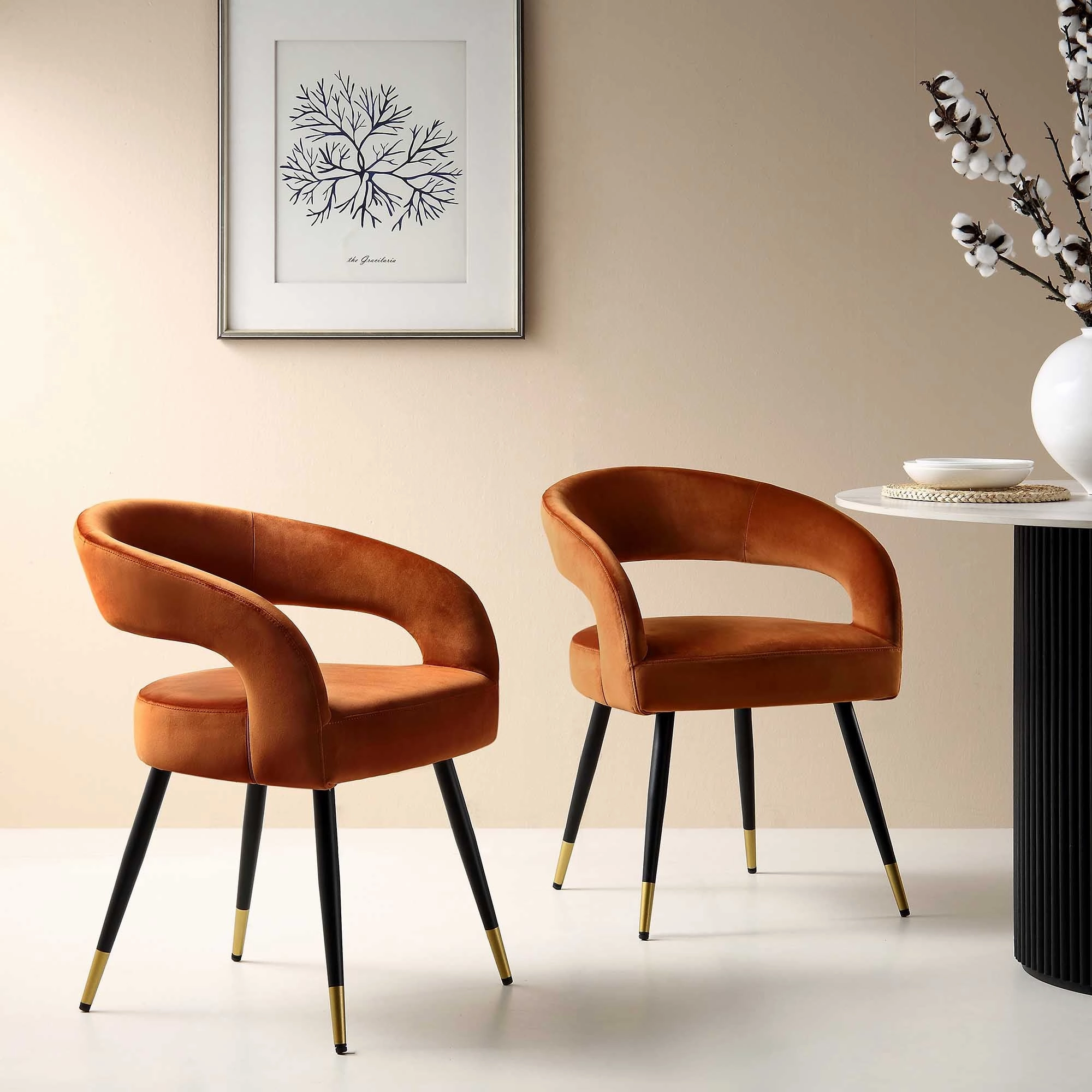 Laurel Wave Rust Velvet Set of 2 Dining Chairs