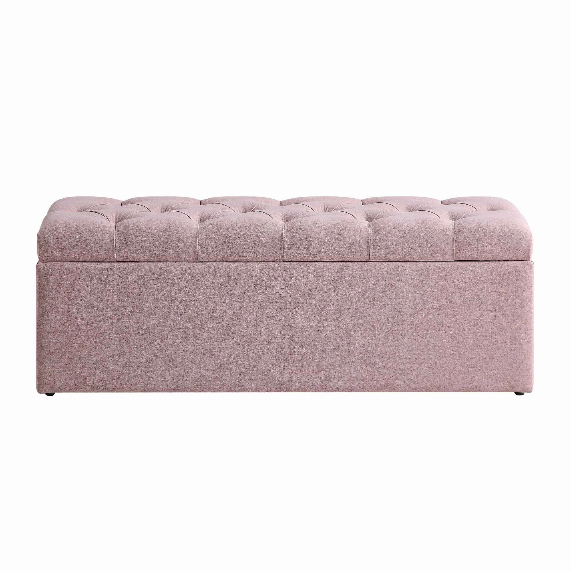 Leamington Deep-Buttoned Ottoman Storage Bench, Rosewater Pink Fabric