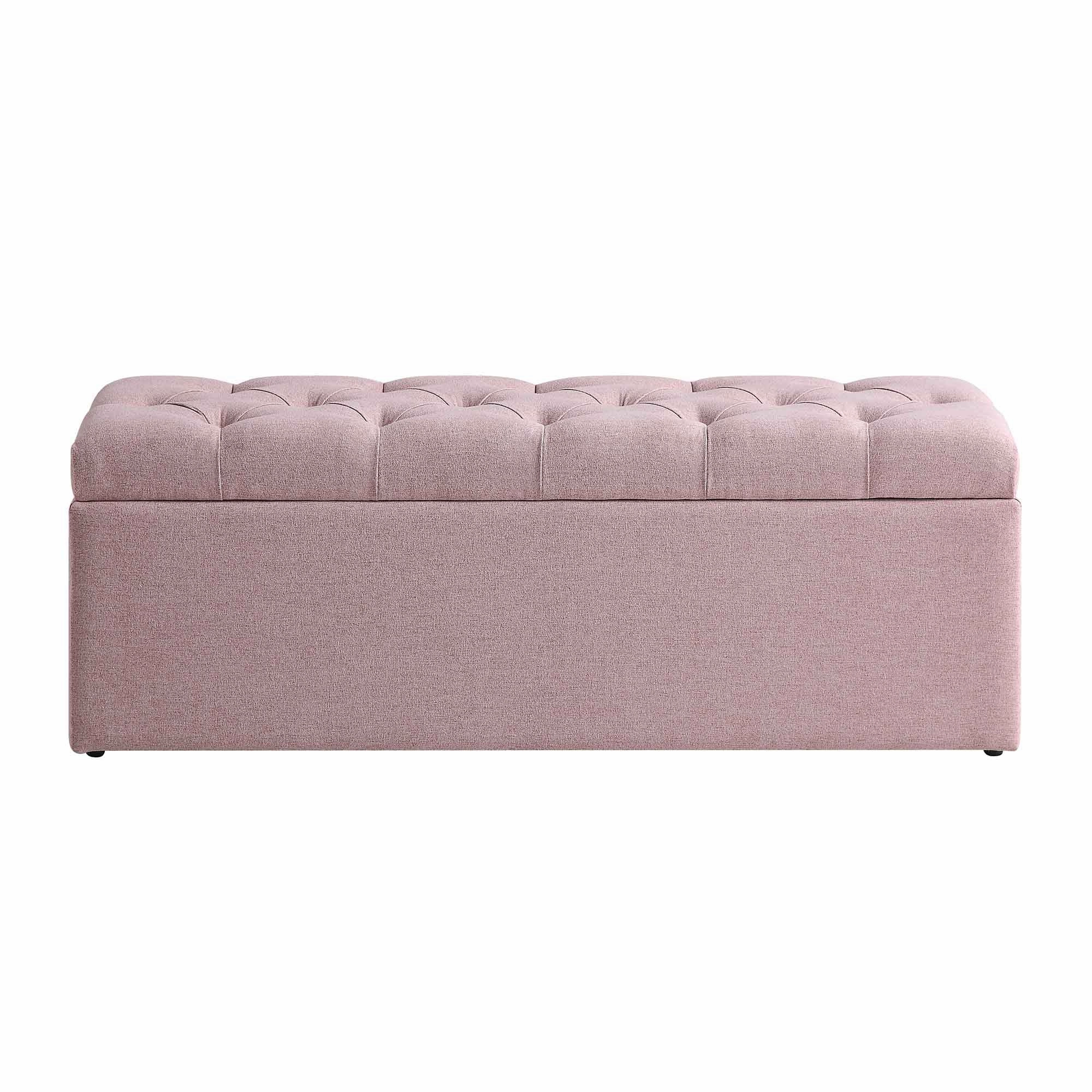 Leamington Deep-Buttoned Ottoman Storage Bench, Rosewater Pink Fabric