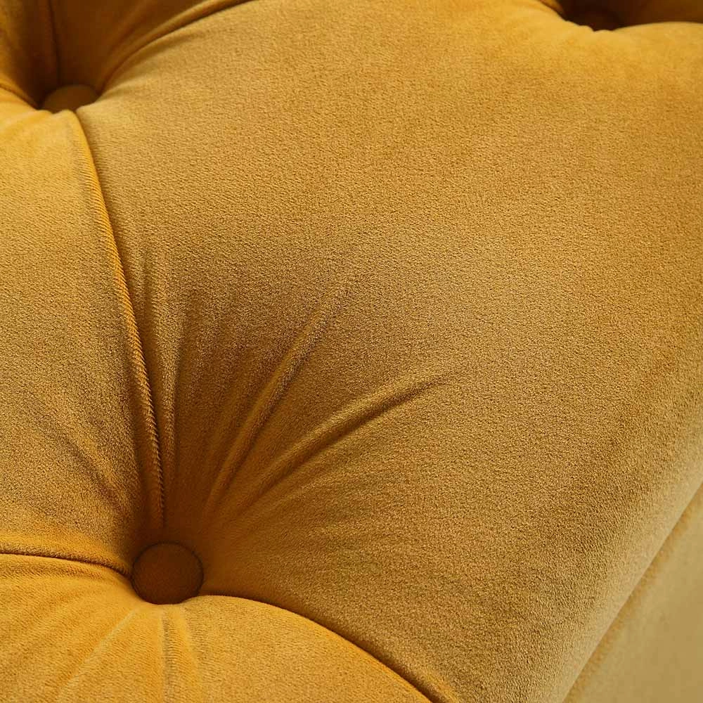 Leamington Deep-Buttoned Ottoman Storage Bench, Turmeric Yellow Velvet