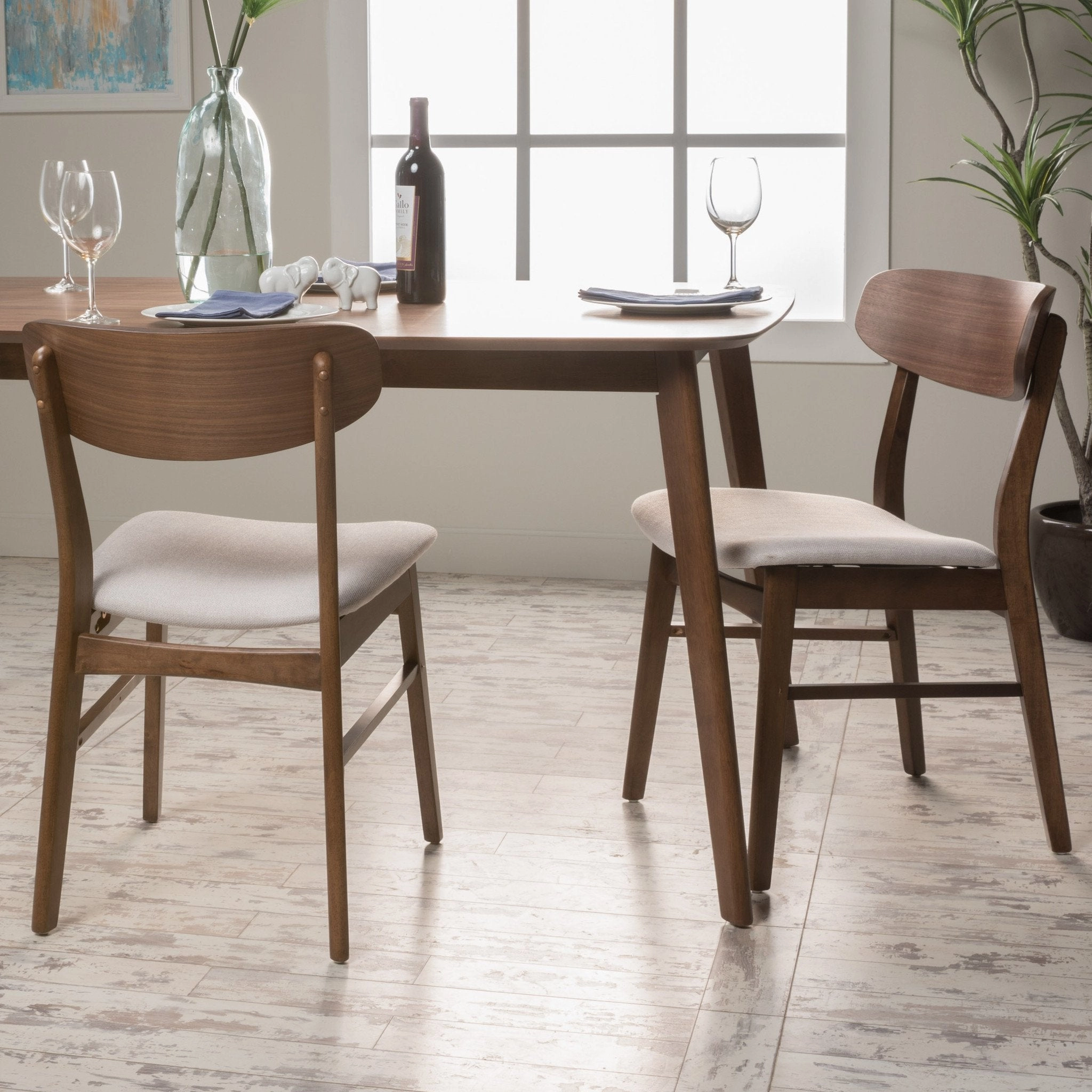 Light Beige Fabric/ Walnut Finish Dining Chair (Set of 2) - NH599892 kitchen accessories, table linens