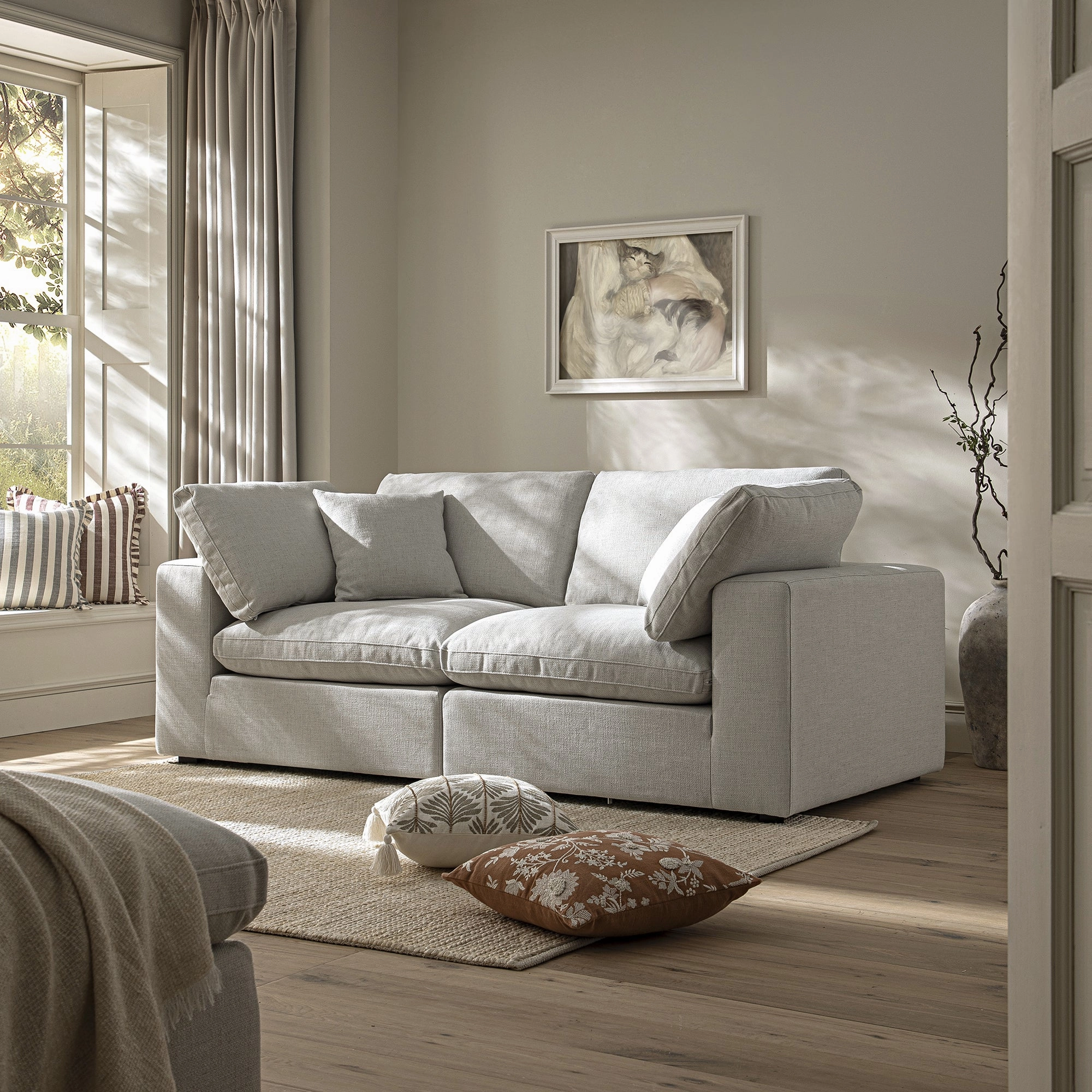 Lutyens Light Grey Linen Blend Modular Sofa, 2-Piece