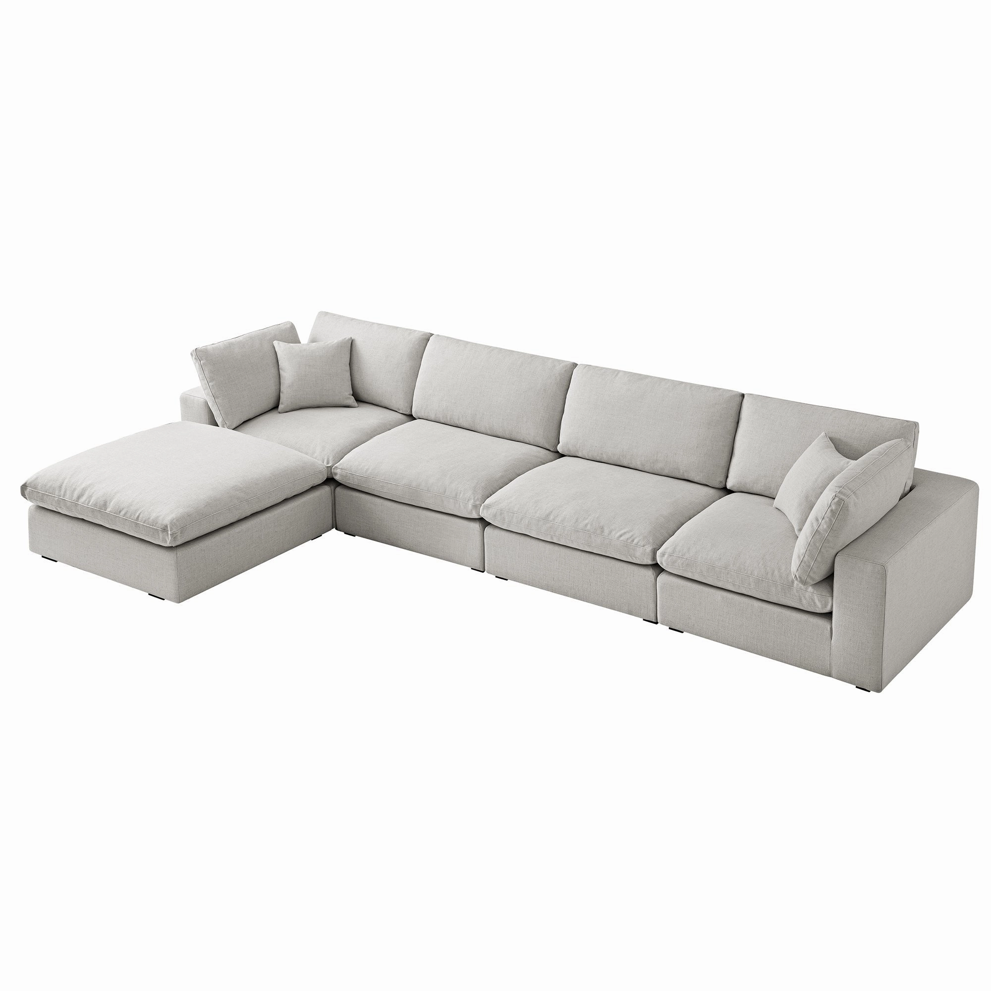 Lutyens Light Grey Linen Blend Modular Sofa, 4-Piece Chaise