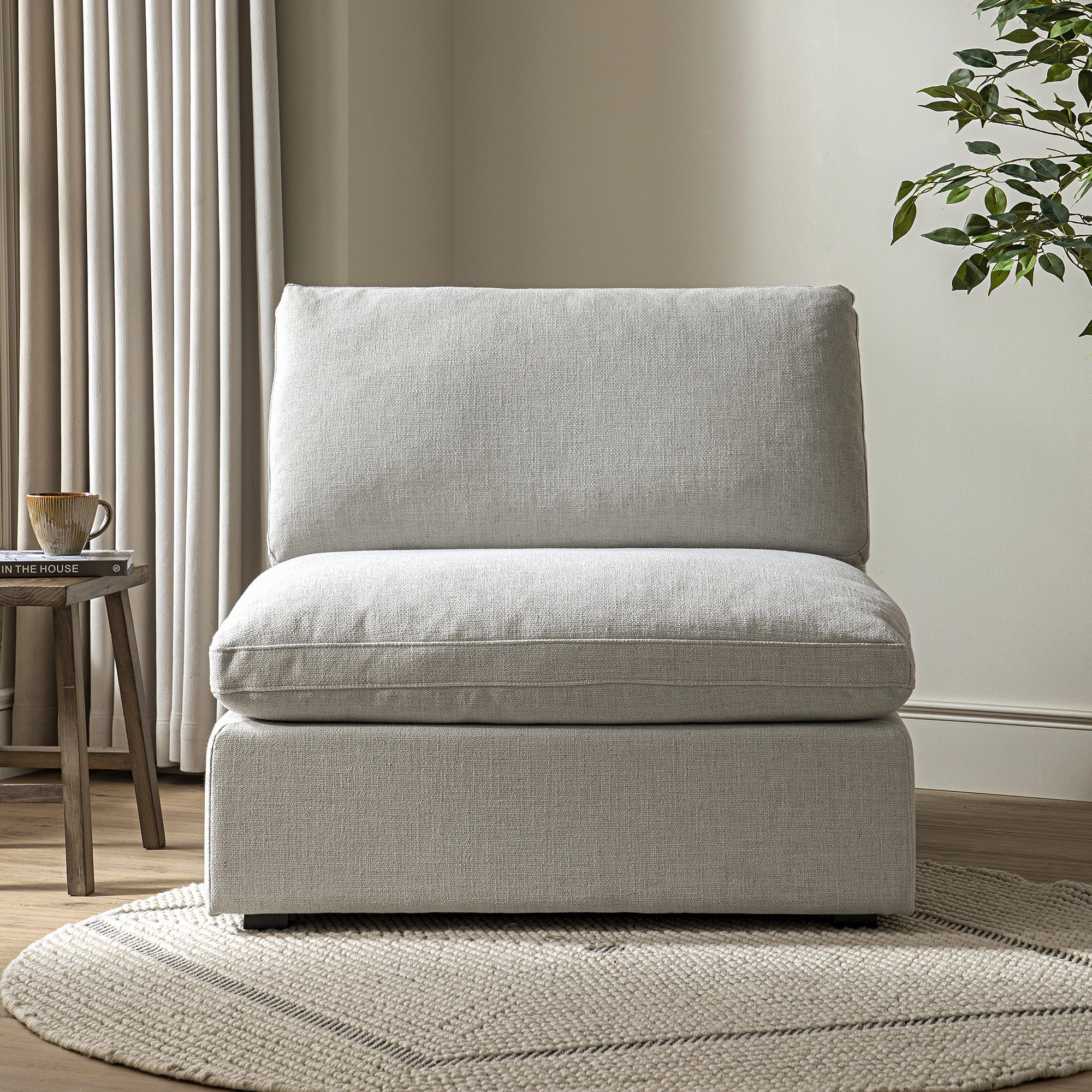 Lutyens Light Grey Linen Blend Modular Sofa, Armless Seat