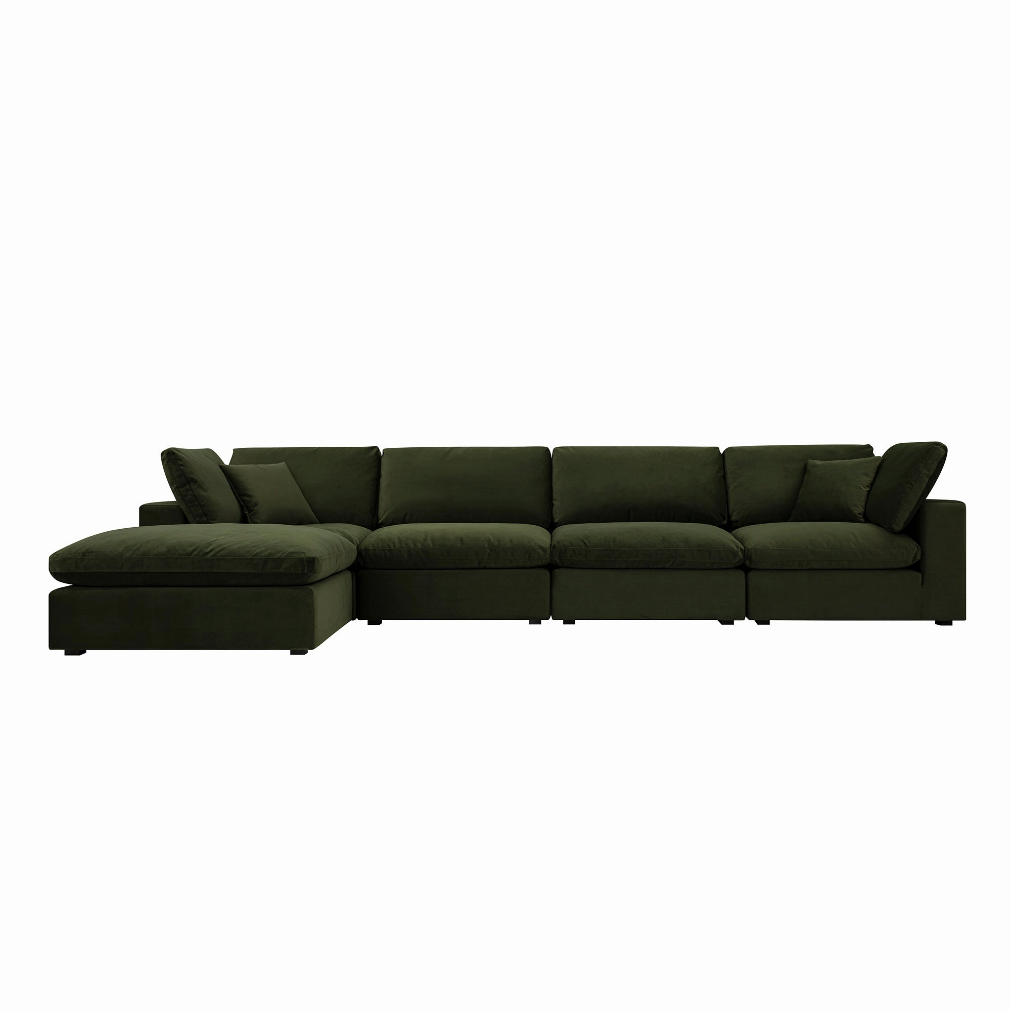 Lutyens Moss Green Velvet Modular Sofa, 4-Piece Chaise
