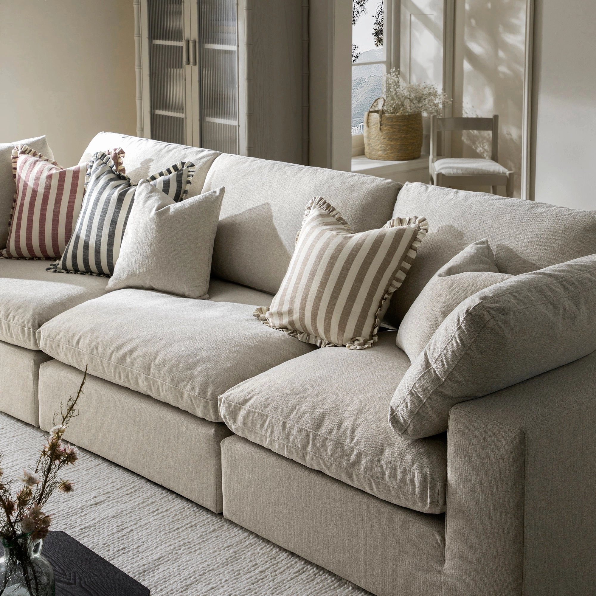 Lutyens Oatmeal Weave Fabric Modular Sofa, 3-Piece