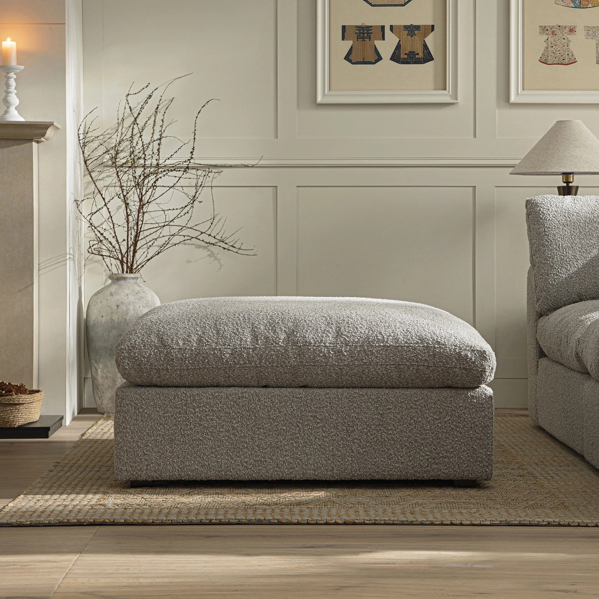 Lutyens Taupe Boucle Modular Sofa, Stool