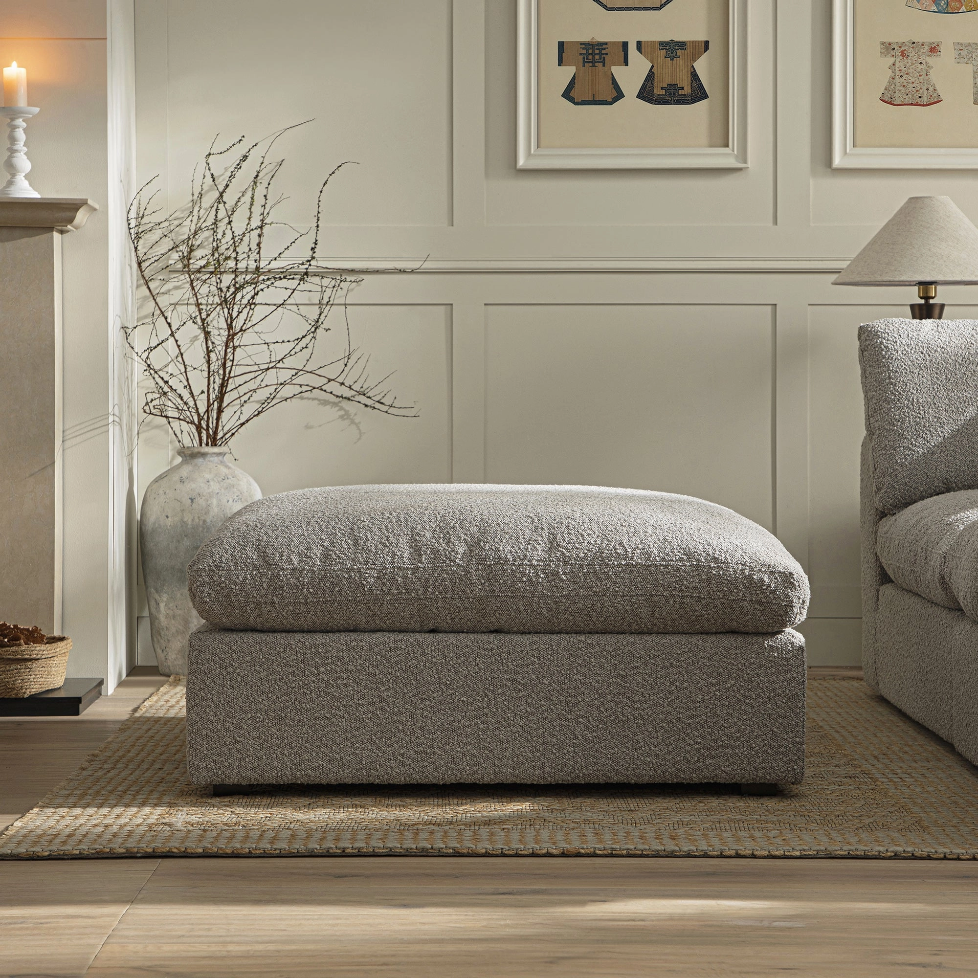 Lutyens Taupe Boucle Modular Sofa, Stool