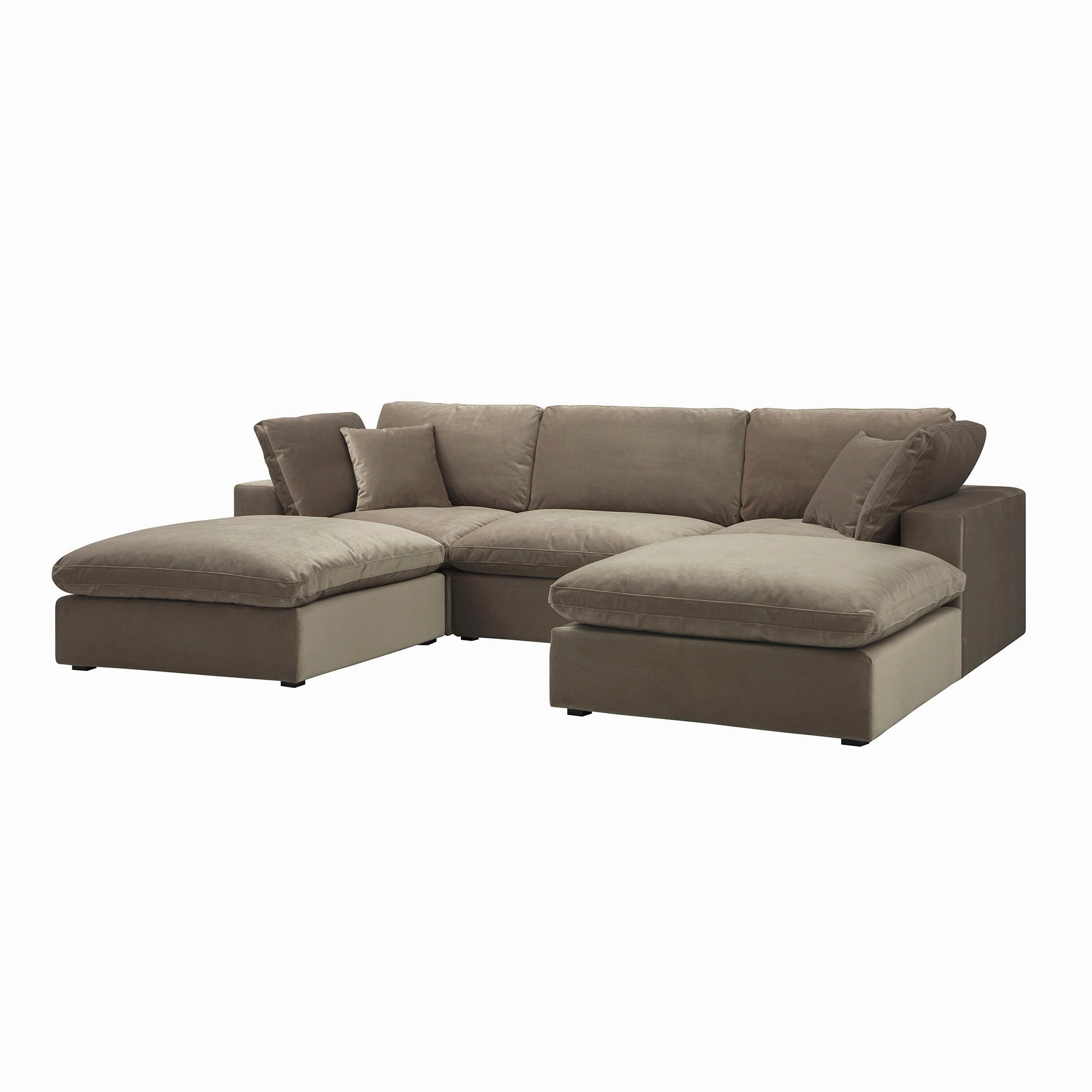 Lutyens Taupe Velvet Modular Sofa, 5-Piece U-Shape Set