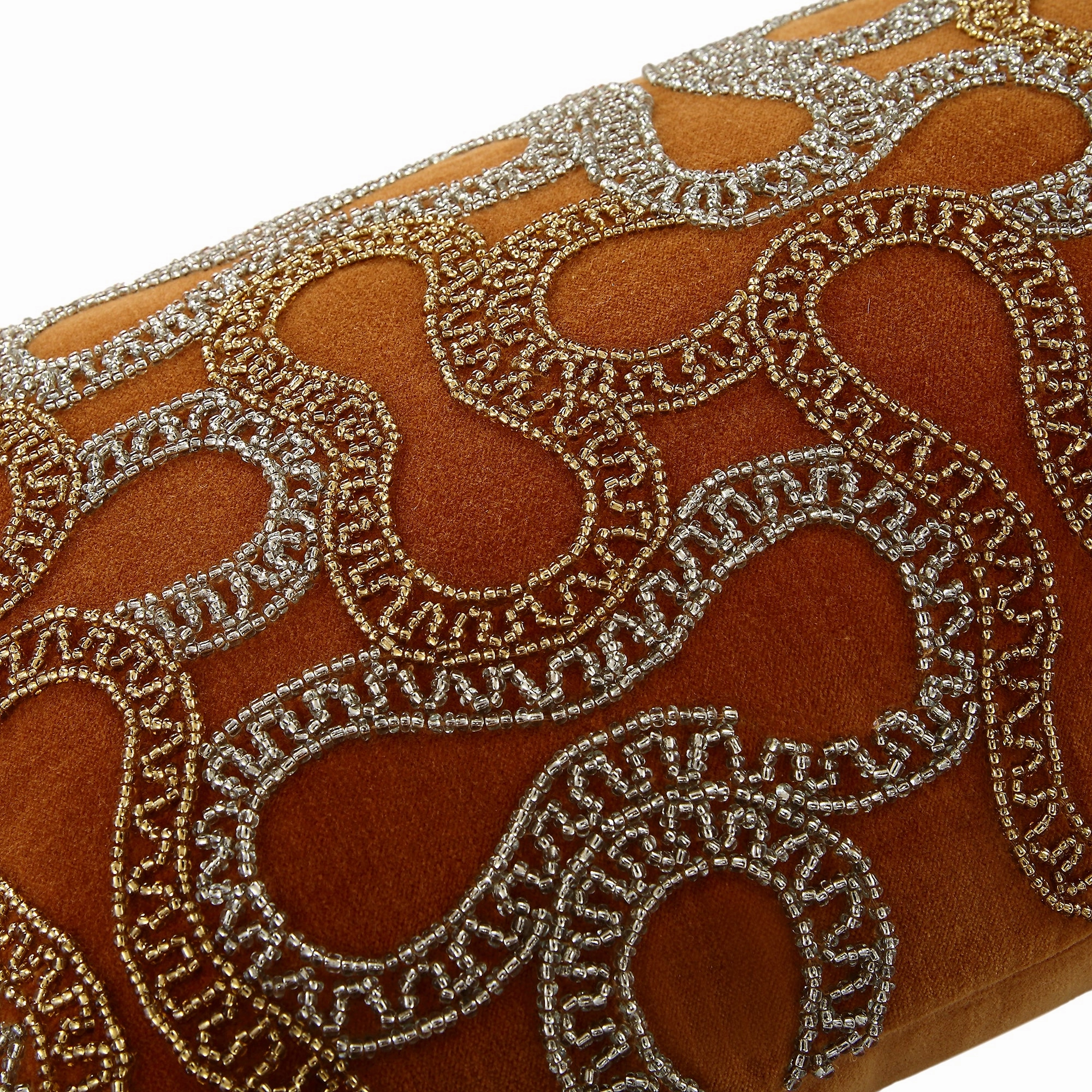 Luxe Collection Orla Hand Beaded Apricot Cotton Velvet Cushion