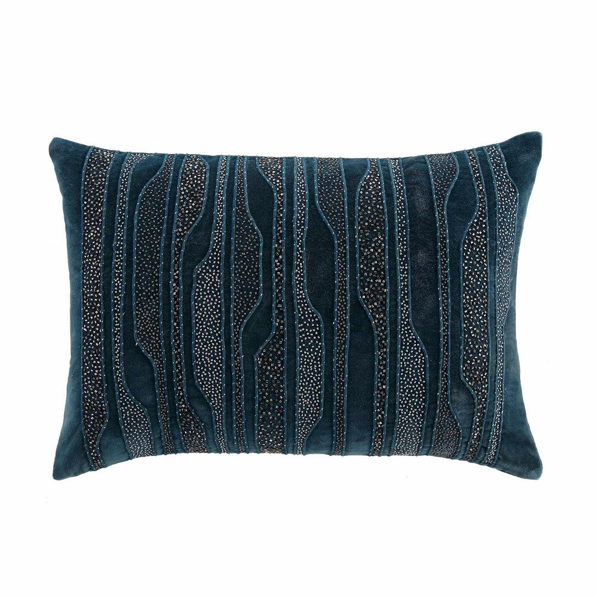 Luxe Collection Zita Beaded Teal Cotton Velvet Cushion