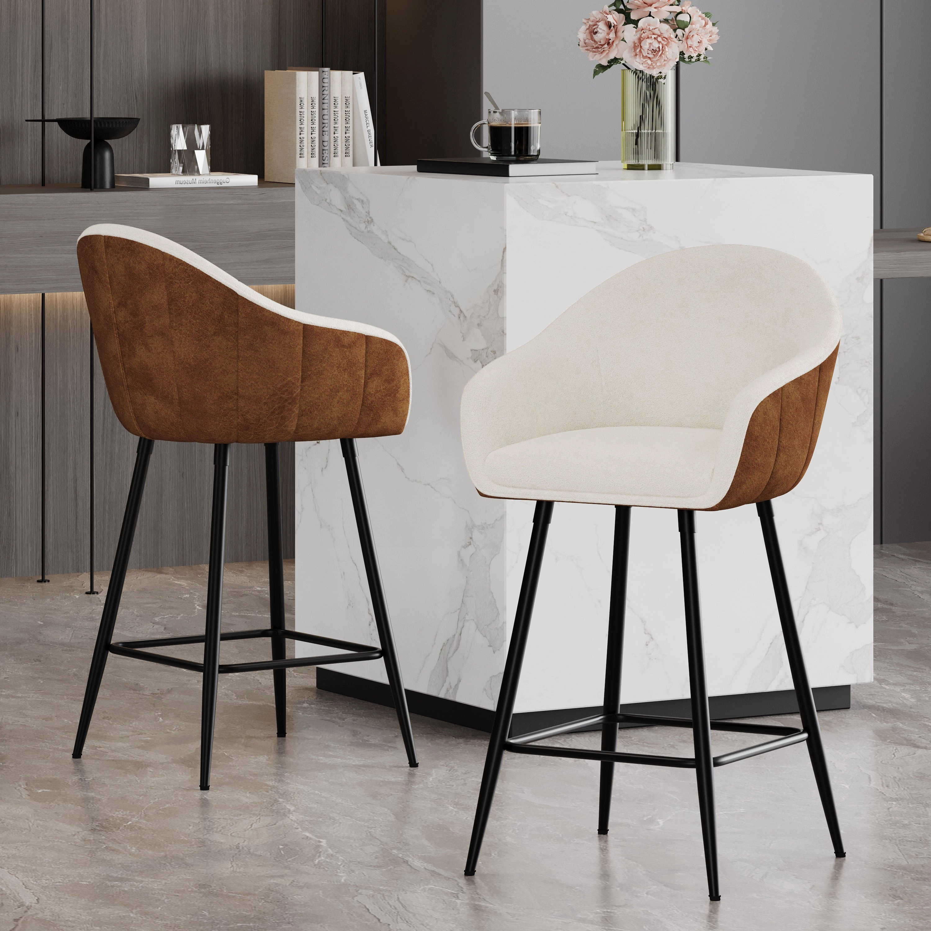 Luxury Bar Beige & Brown Upholstery Counter Stools kitchen accessories, table linens