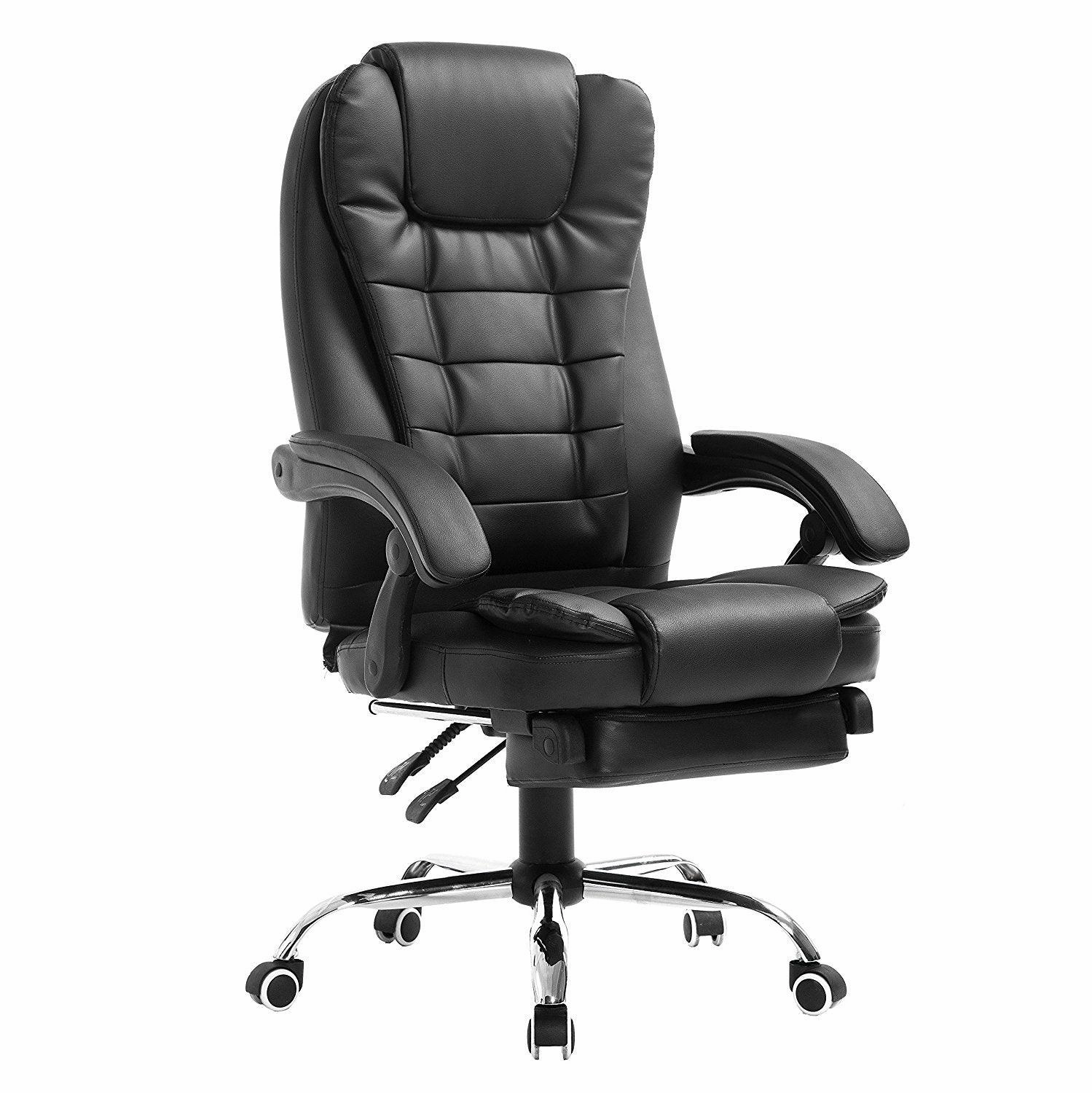 Luxury Extra Padded High Back Recline Faux Leather Relaxing Executive Chair With Footrest, MR34 Black