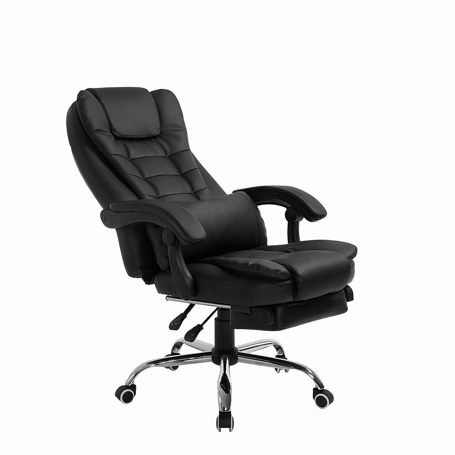Luxury Extra Padded High Back Recline Faux Leather Relaxing Executive Chair With Footrest, MR34 Black