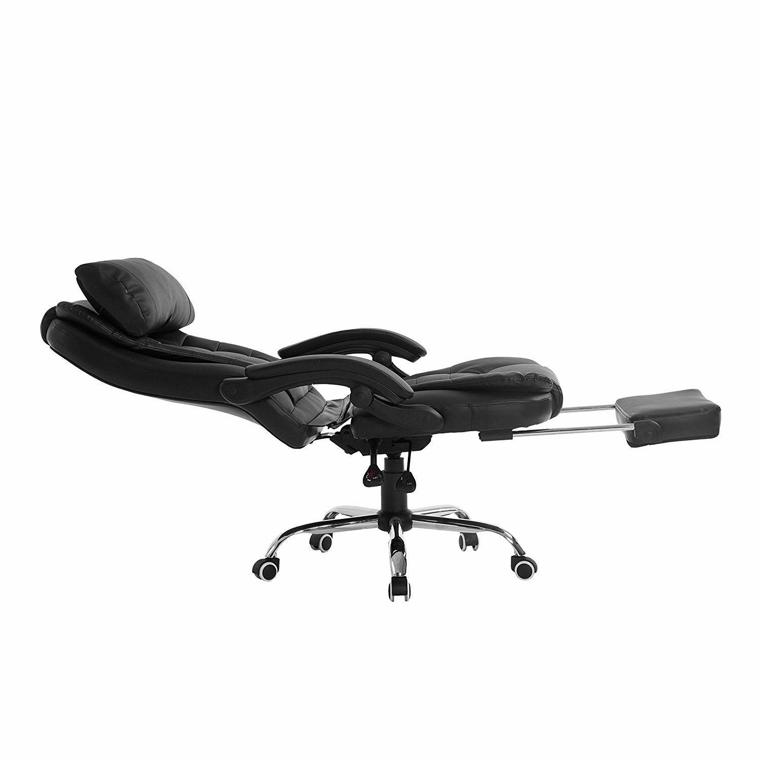 Luxury Extra Padded High Back Recline Faux Leather Relaxing Executive Chair With Footrest, MR34 Black