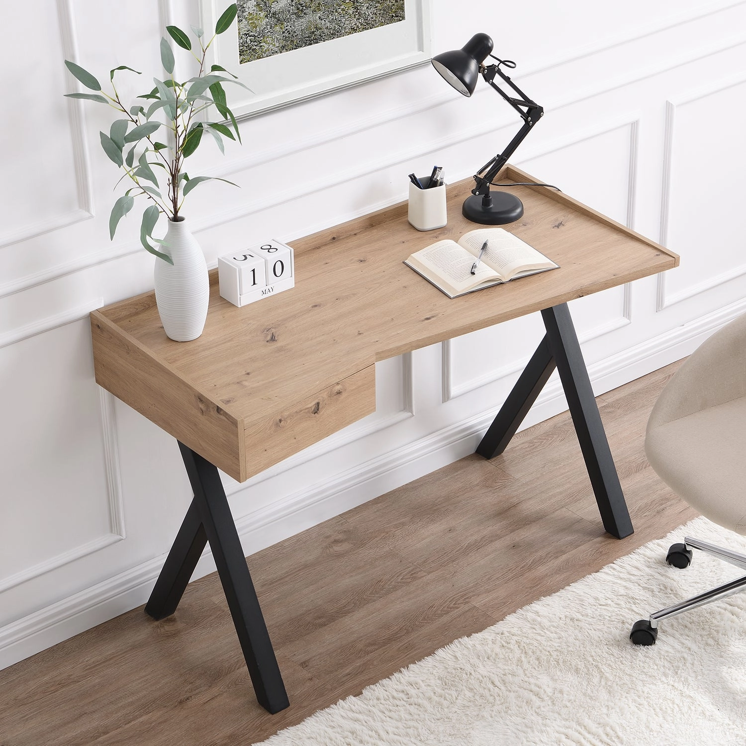 Lytton 1-Drawer Oak Effect Desk with Angled Desk Top