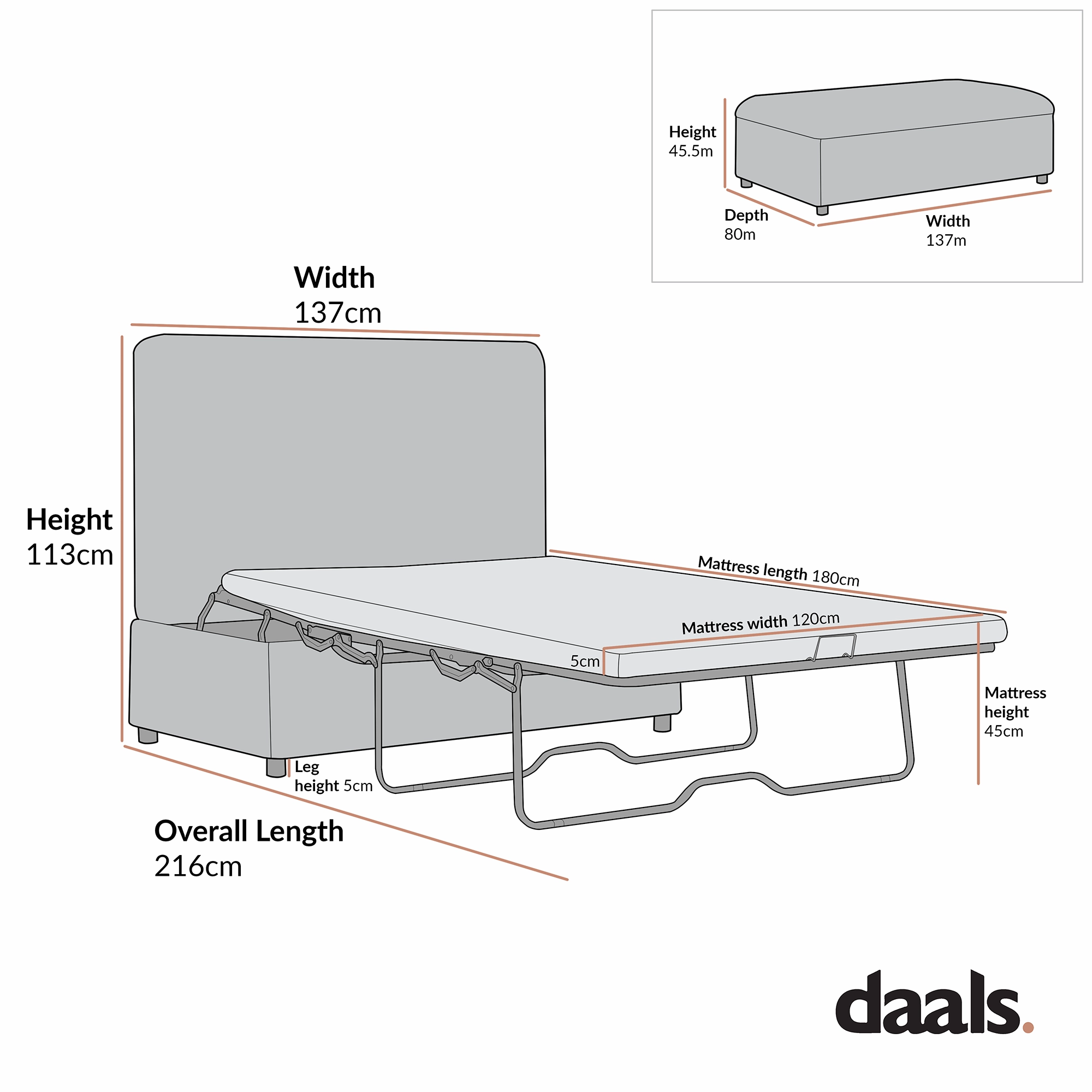 Magda Fold-Out Small Double Bed in an Ottoman, Beige Boucle