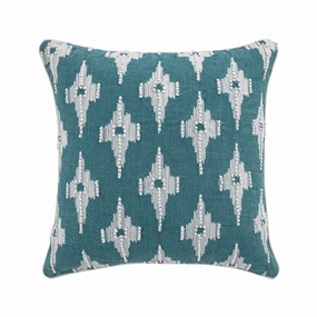 Mahika Ikat Blue French Knot Linen Cushion