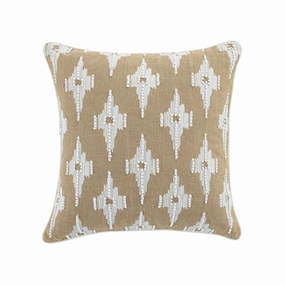 Mahika Ikat Dark Beige French Knot Linen Cushion