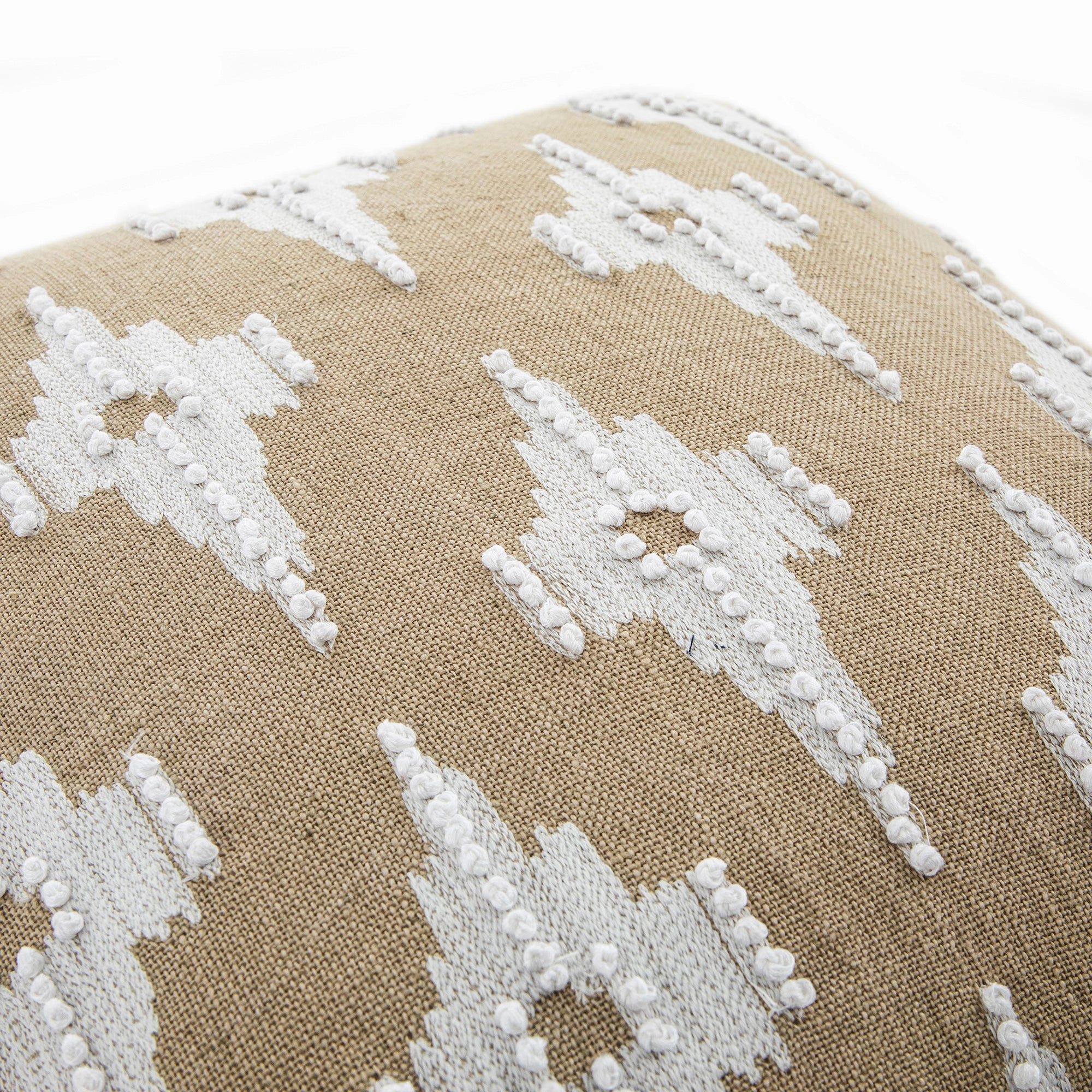 Mahika Ikat Dark Beige French Knot Linen Cushion