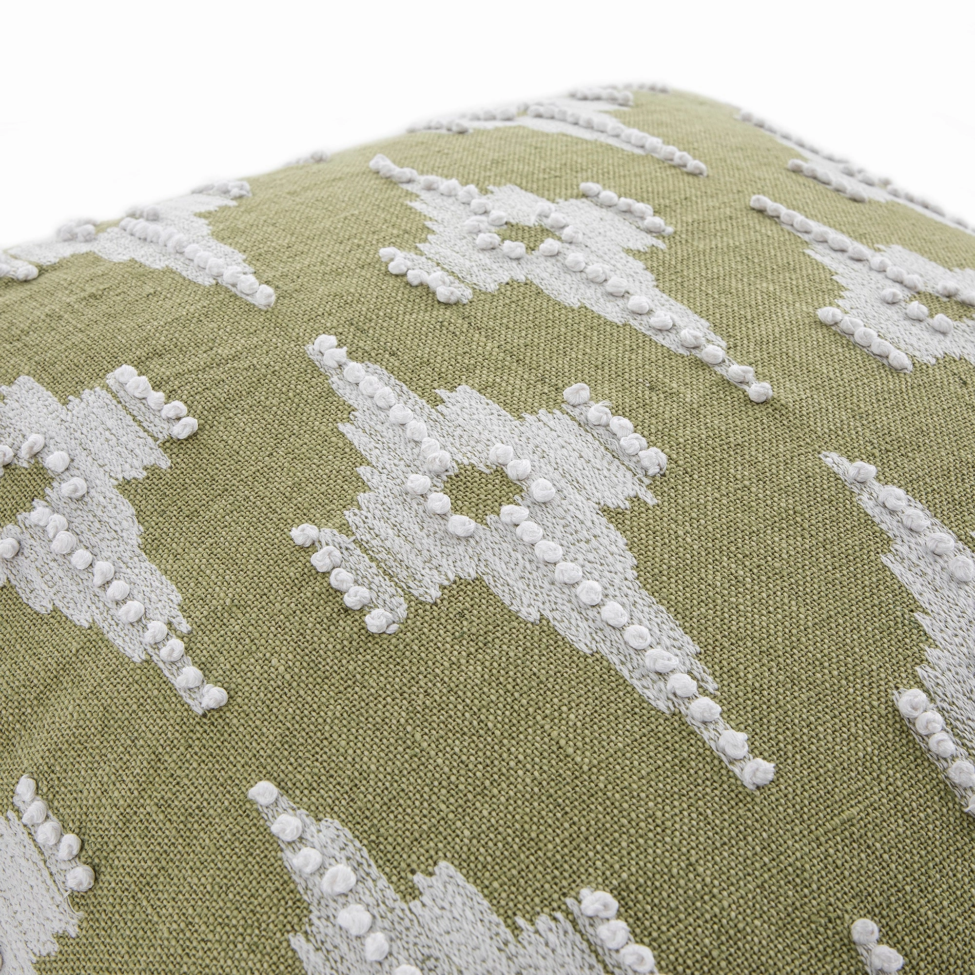 Mahika Ikat Sage Green French Knot Linen Cushion