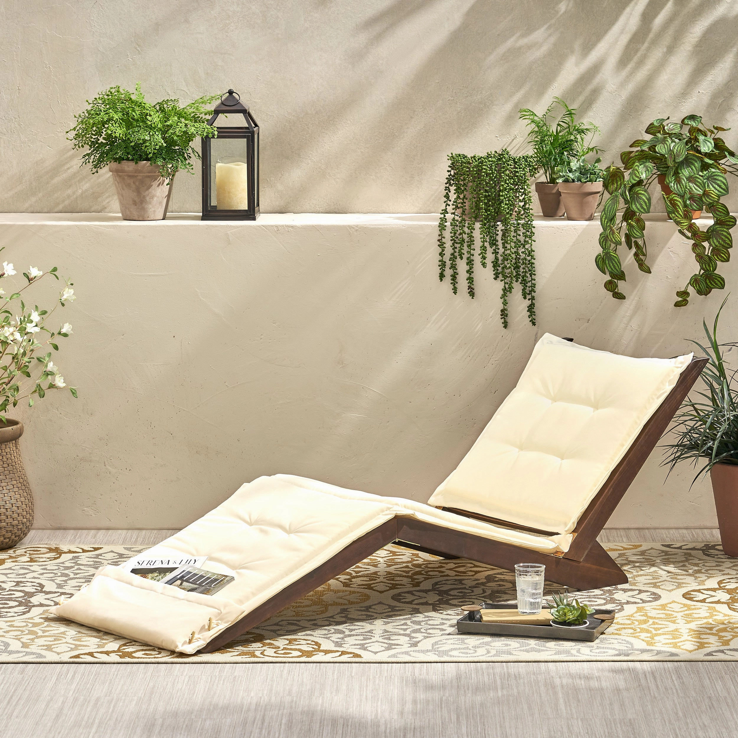 Mahogany Wood Folding Chaise Lounger Chair w/ Cream Cushion - NH473592 patio umbrella, gazebo