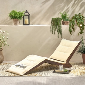 Mahogany Wood Folding Chaise Lounger Chair w/ Cream Cushion - NH473592 outdoor furniture, garden bench