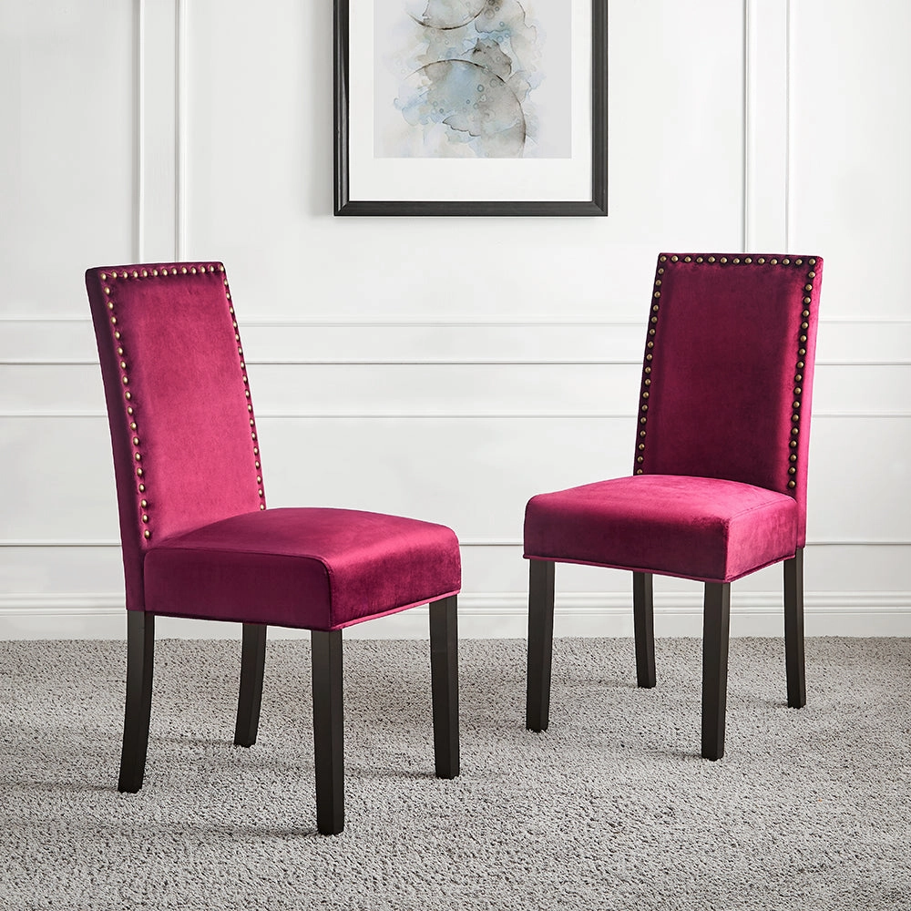 Maidwell Set of 2 Crimson Red Velvet Dining Chairs