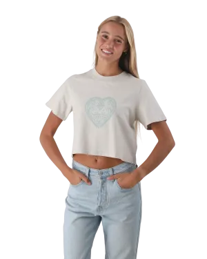 Mandala Heart Crop T-Shirt in Faded Bone