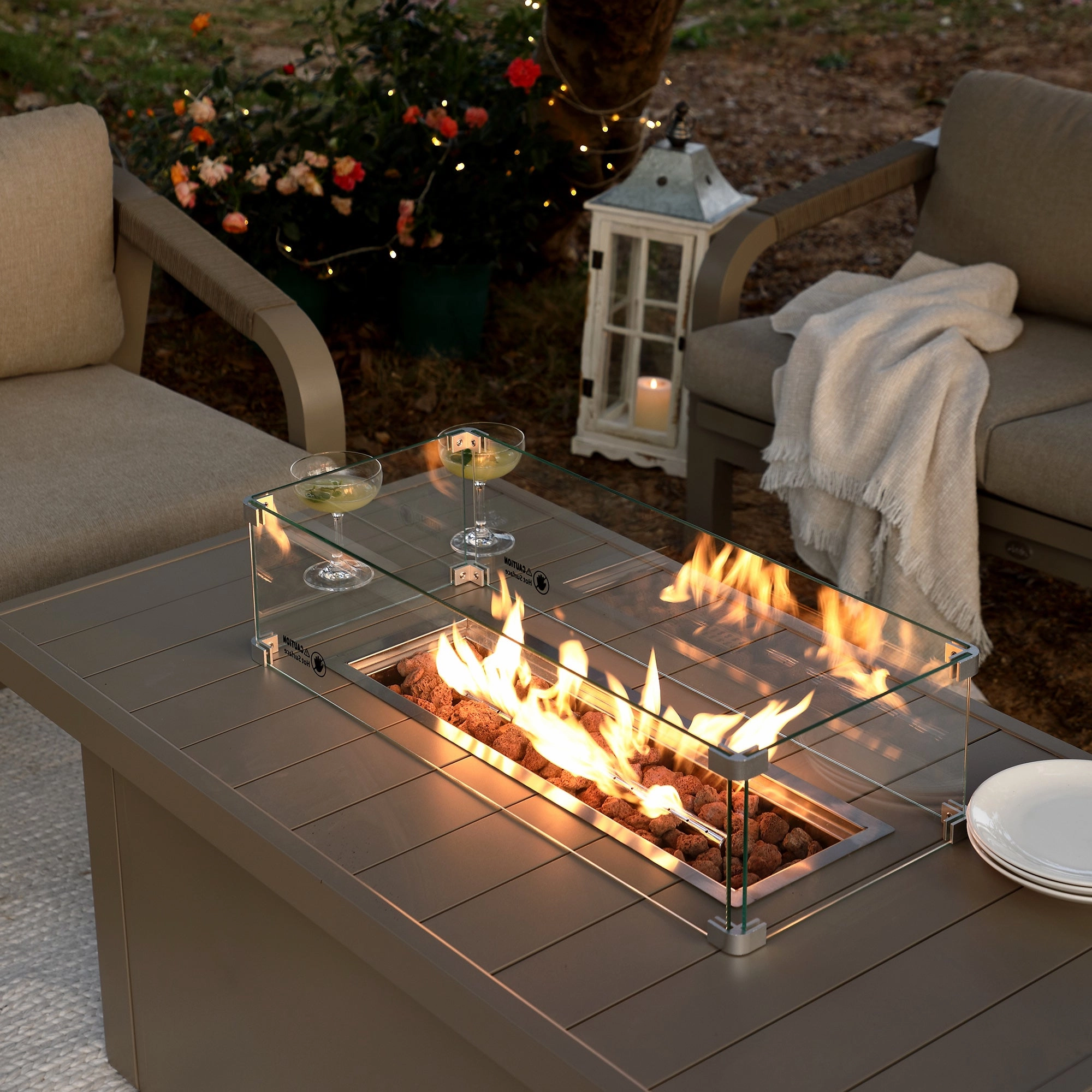 Manresa Rope 5-Seater Firepit Sofa Set, Taupe and Beige