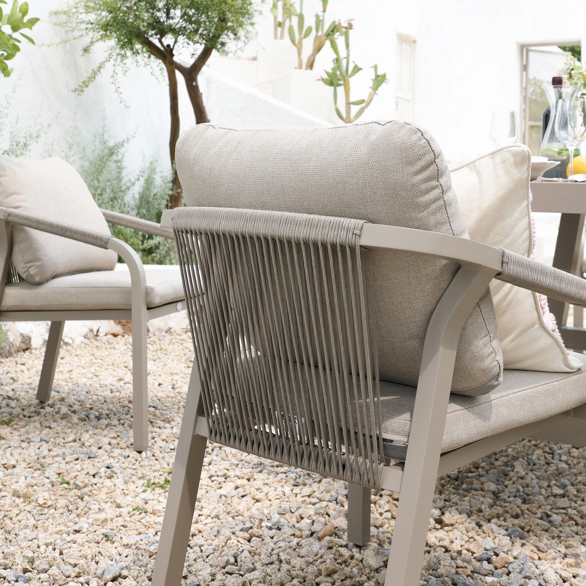 Manresa Rope 6-Seater Rectangular Dining Set, Taupe and Beige