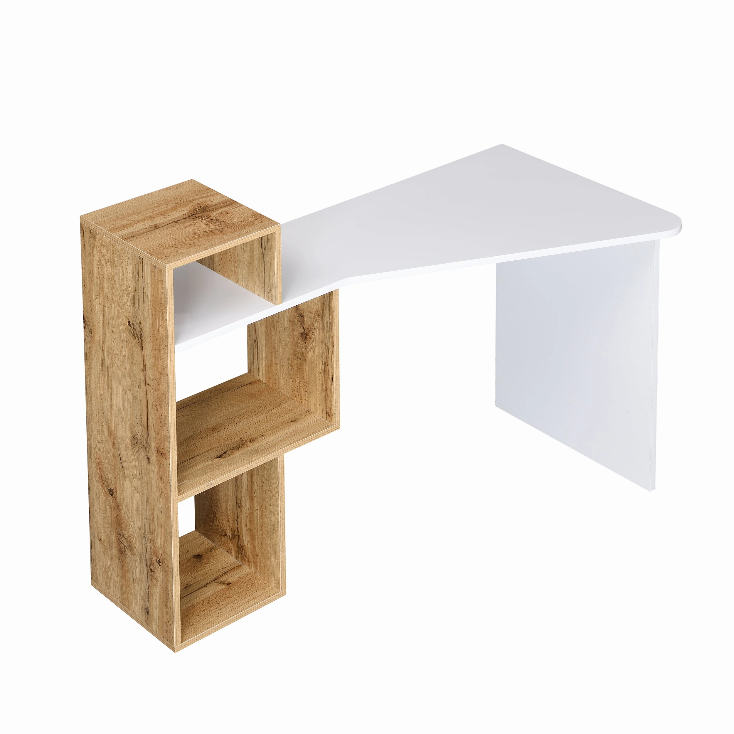 Mason White High Gloss Desk with Oak Effect Shelves