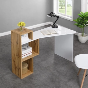 Mason White High Gloss Desk with Oak Effect Shelves