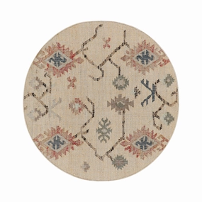 Matalya Kilim Handwoven Wool & Jute Cream Round Rug